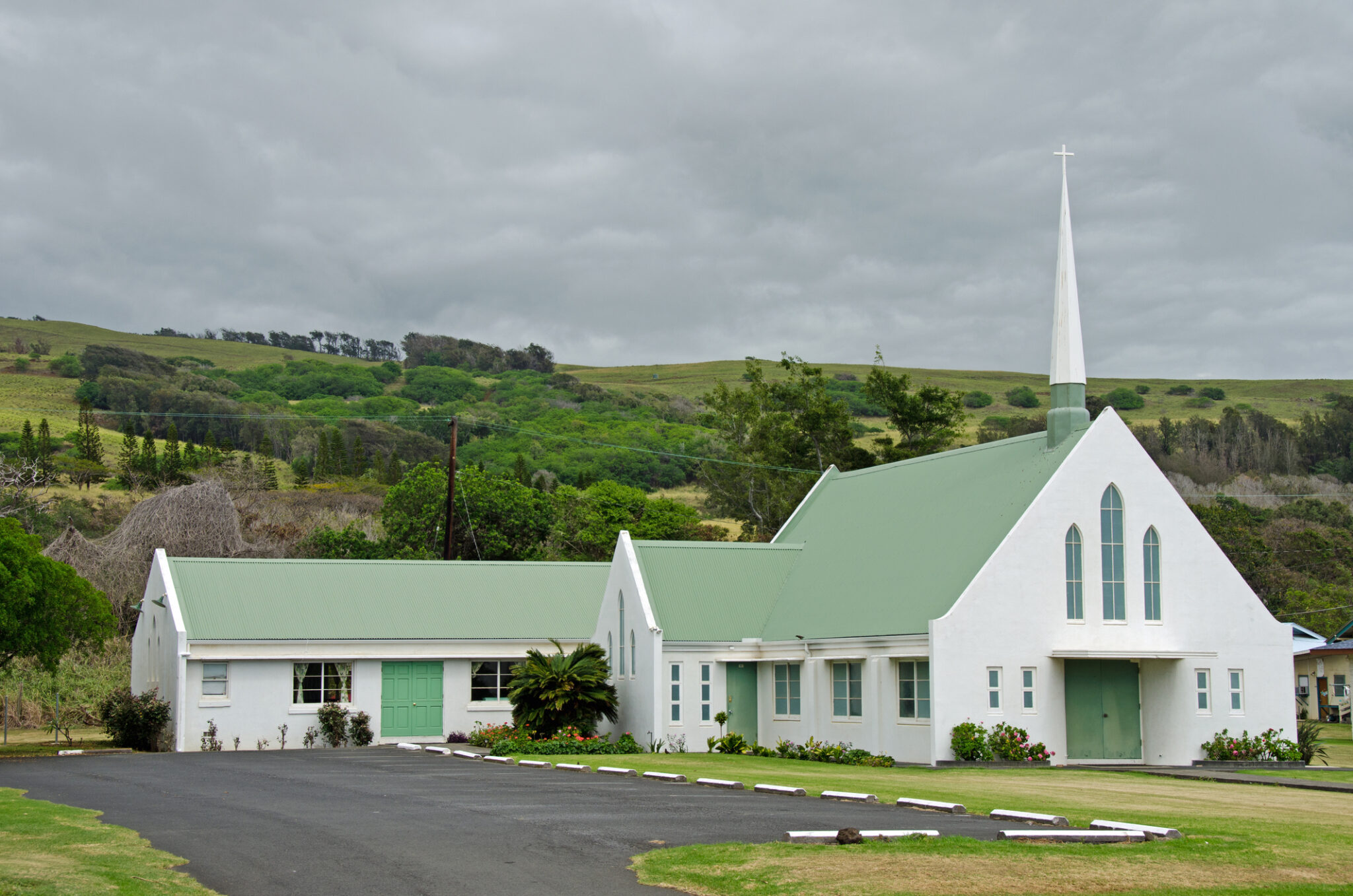 This attractive church and rural setting is in the village Naalehu, Hawaii. It is located in the southern area of the "Big Island."